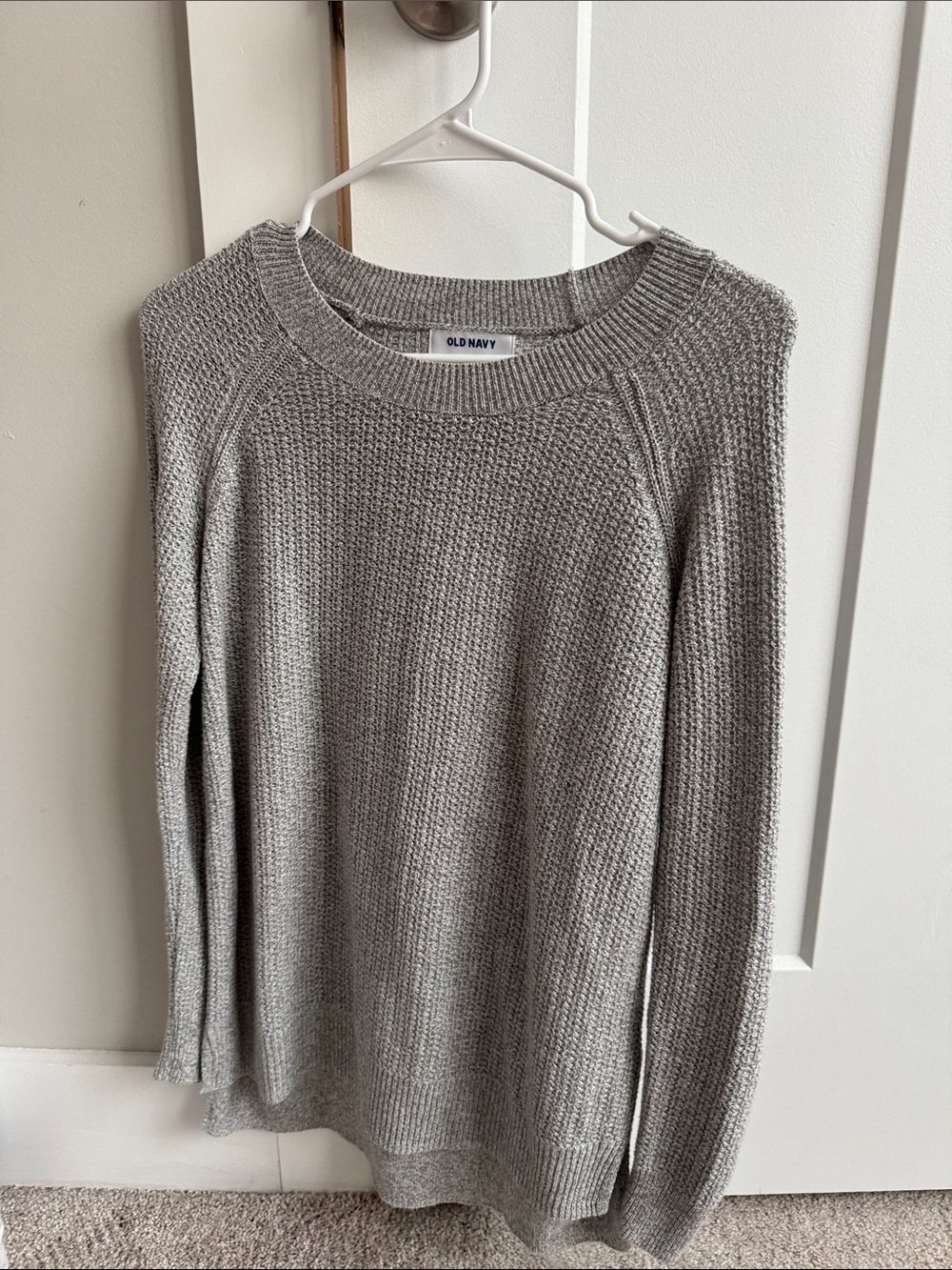 Old Navy Light Gray Waffle Knit Crewneck Sweater